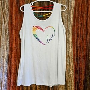 Lane Bryant Livi White Tank Top Rainbow Love Print & Cross Back, Plus Size 18/20